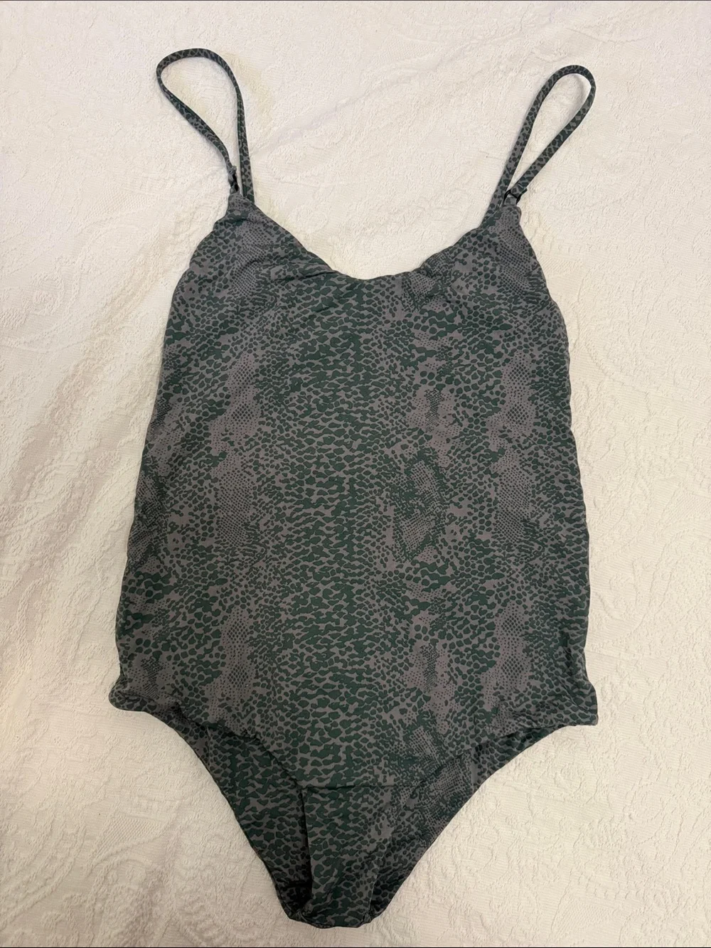 Acacia swimwear suit. Dark Green Snake-Print One-Piece Swimsuit